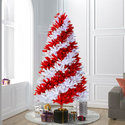 Vickerman 7.5' x 48" Candy Cane Artificial Christmas Pine Tree with Pure White and Red LED Lights.