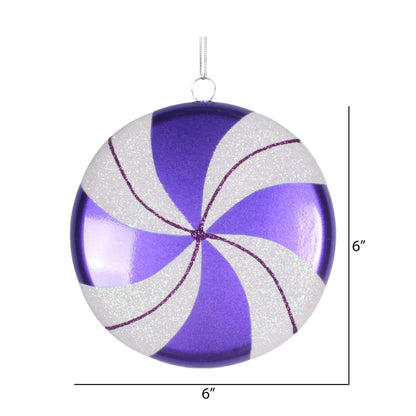 Vickerman 6" Purple-White Swirl Flat Candy Christmas Ornament