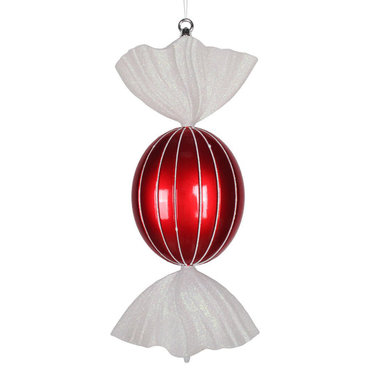 Vickerman 18.5" Red-White Oval Striped Candy Christmas Ornament