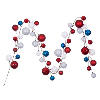 Vickerman 10' Red White And Blue Assorted Finish Branch Ball Ornament Garland.