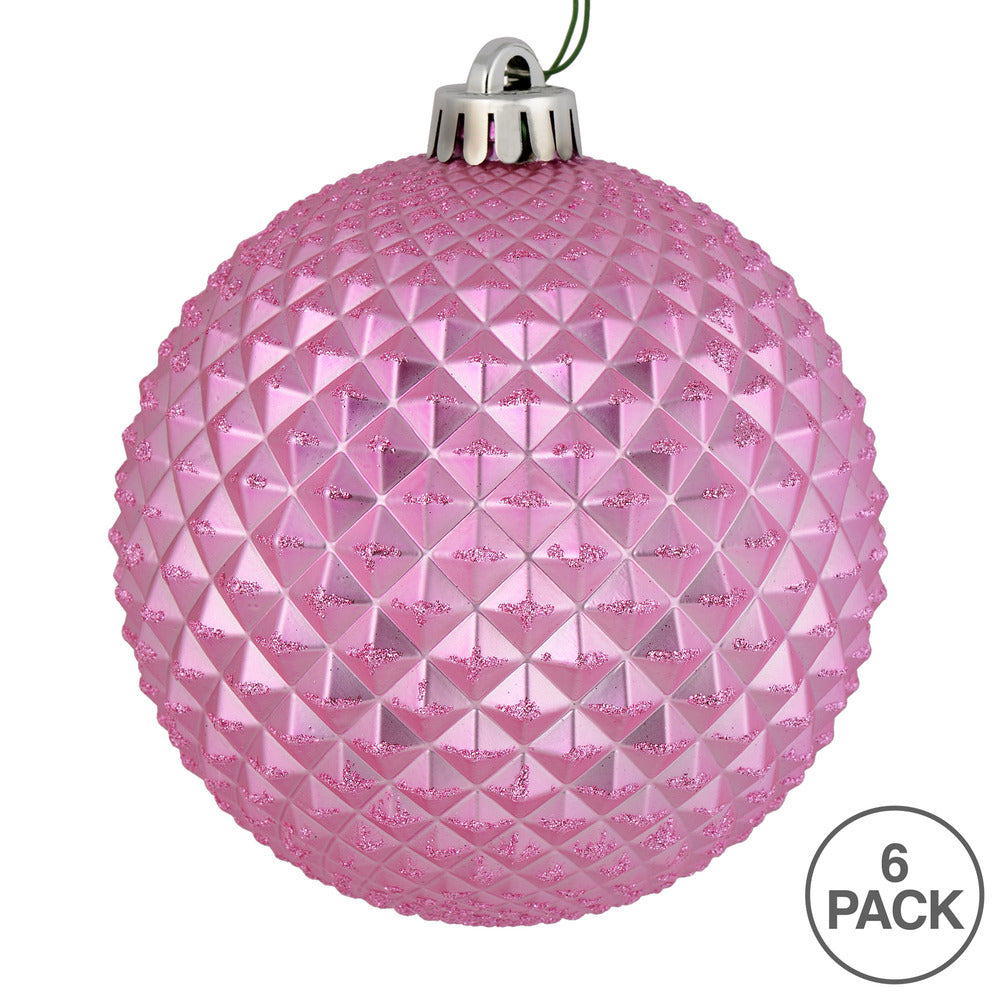 Vickerman 4" Pink Durian Glitter Ball Ornament 6 per Bag