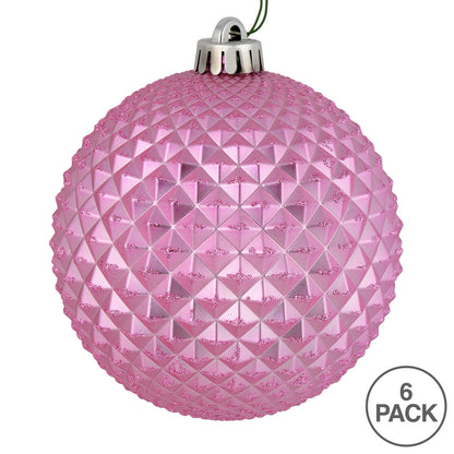 Vickerman 4" Pink Durian Glitter Ball Ornament 6 per Bag