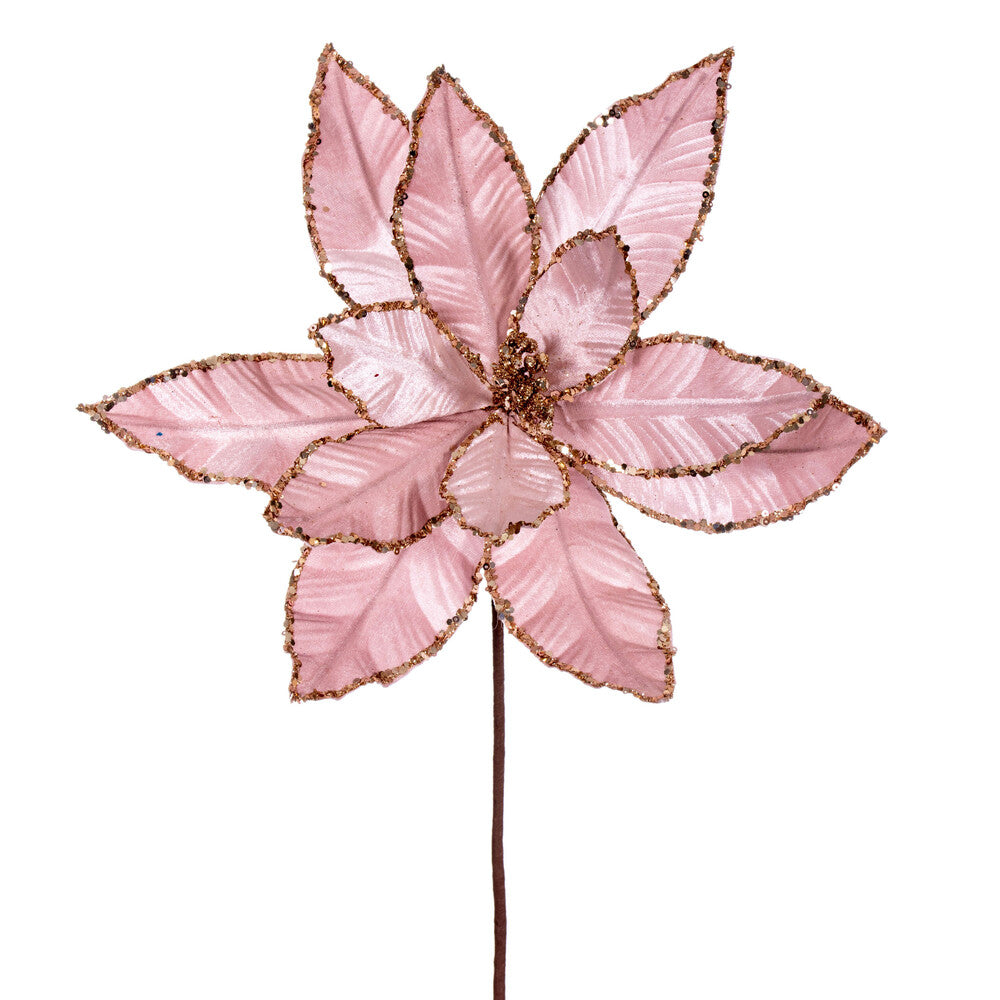 Vickerman 24" Pink Velvet Sequin Trim Poinsettia 3 per bag.