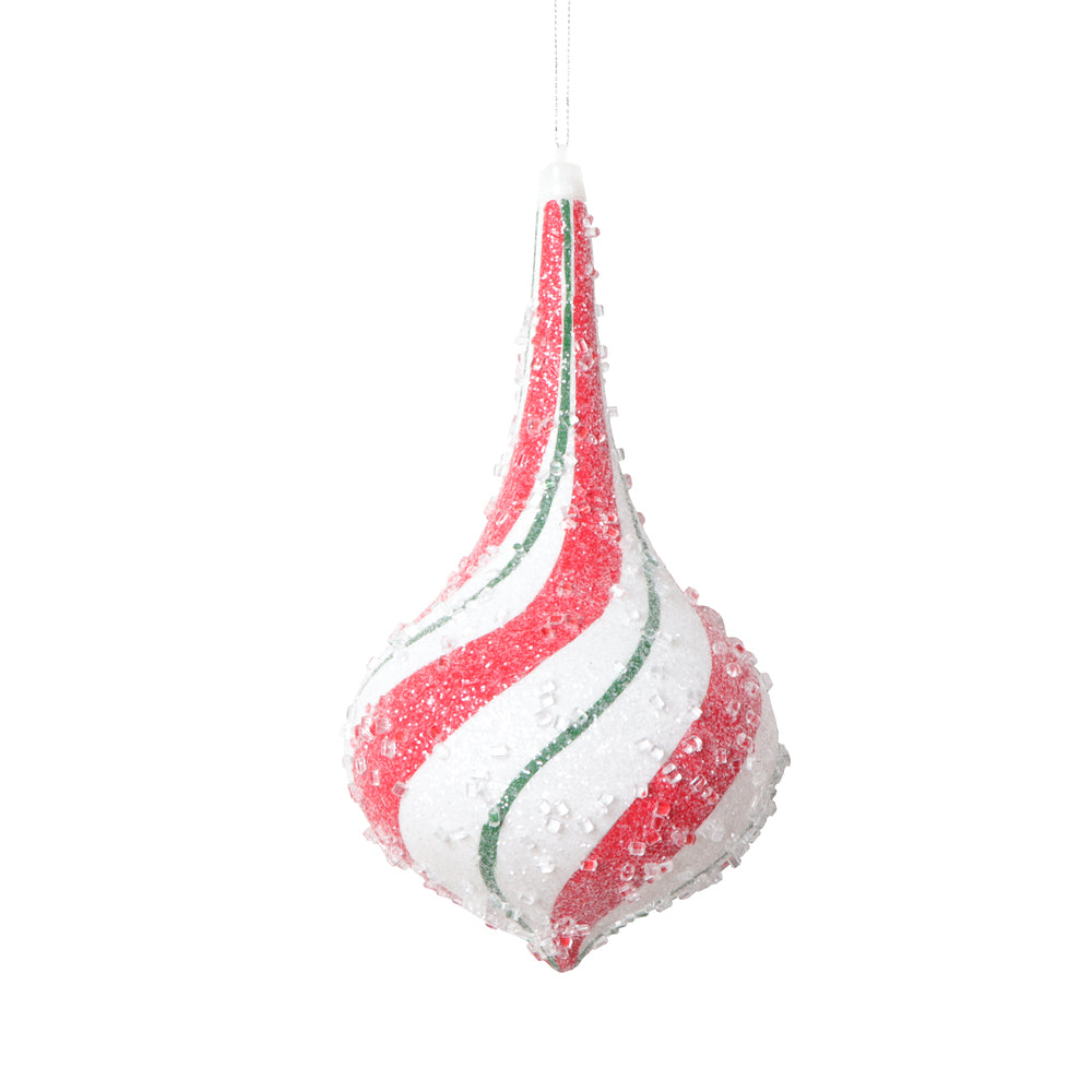 Vickerman 8" White Red Green Swirl Drop Ornament 2 per bag.