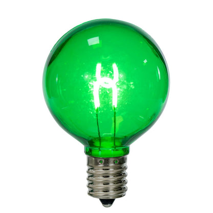 Vickerman G50 Transparent U-Shaped Filament Green Bulb, E17 Base, .6 Watts, 25 Pcs Assorted/Bag.  Colors included are Blue, Red, Green, Purple and Amber.