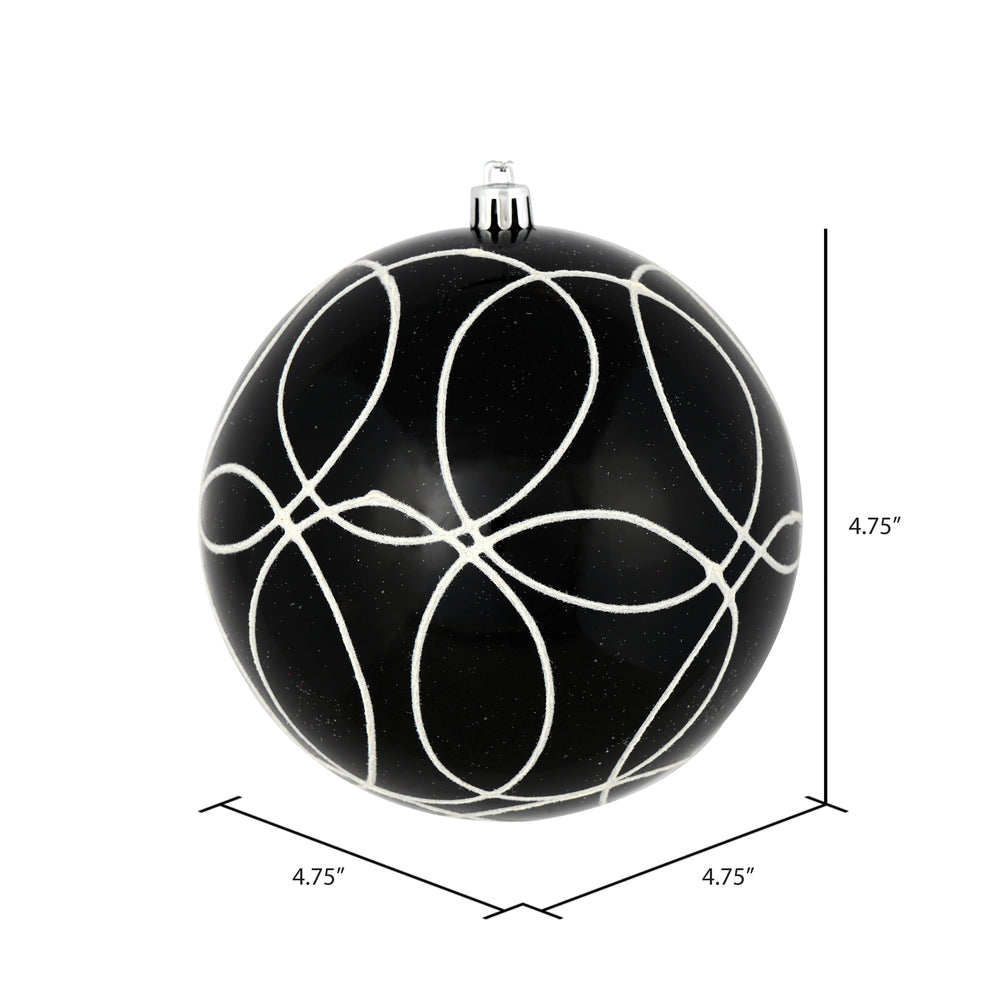 Vickerman 4.75" Black Candy Ornament with Circle Glitter Pattern 4 per Bag