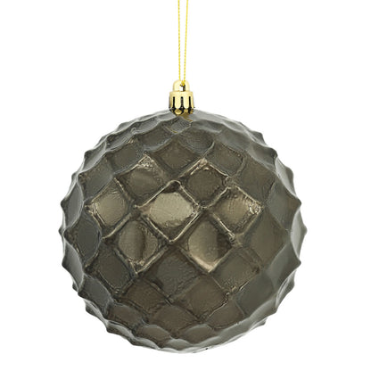 Vickerman 4.75" Gunmetal Shiny Diamond Bauble Ornament 4 per Bag