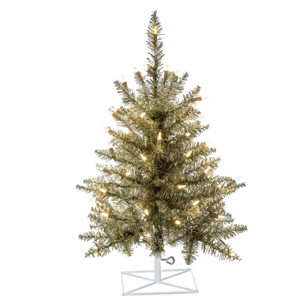 Vickerman 2' x 20" Champagne Tinsel Christmas Tree with 50 Warm White LED Lights.