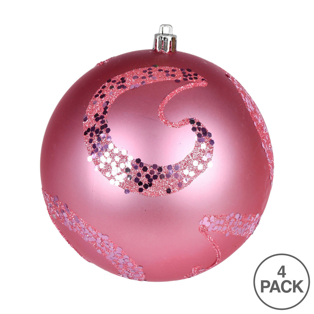 Vickerman 4.75" Pink Matte Sequin Swirl Ornament 4 per Bag