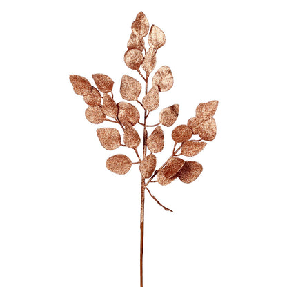 Vickerman 21" Rose Gold Glitter Ash Leaf Artificial Christmas Spray. Includes 12 sprays per pack.
