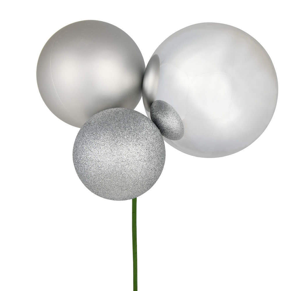 Vickerman 18" Silver Ball Ornament Christmas Pick Pack of 2