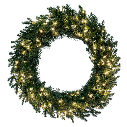 Vickerman 24" Kamas Fraser Fir Artificial Wreath with 150 Warm White Low Voltage 3mm Spider LED Lights and 396 PE/PVC Tips.