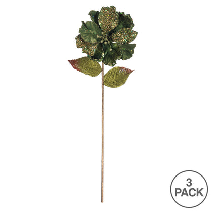 Vickerman 20" Green Mesh Pearl Amaryllis Artificial Christmas Stem Pack of 3