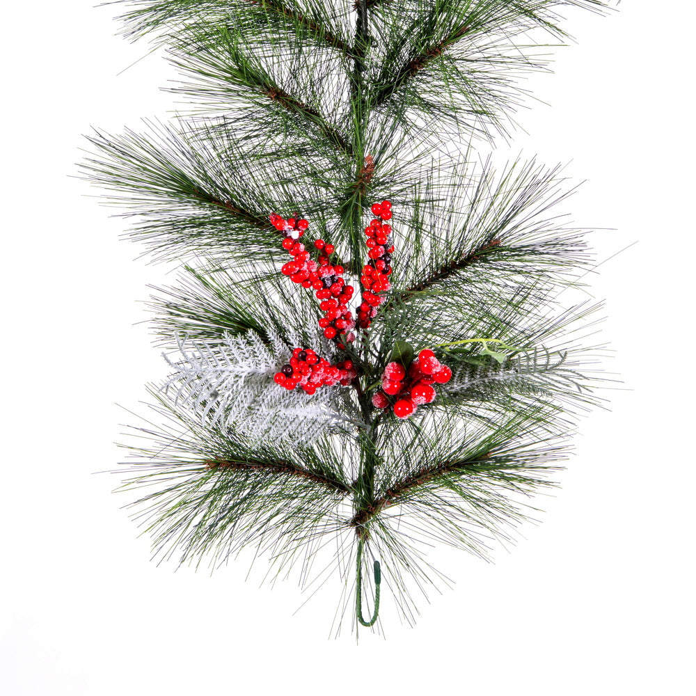 Vickerman 6' x 16" Frosted Artificial Christmas Garland with 55 PE Tips with Red Berries Green and Frosted Foliage