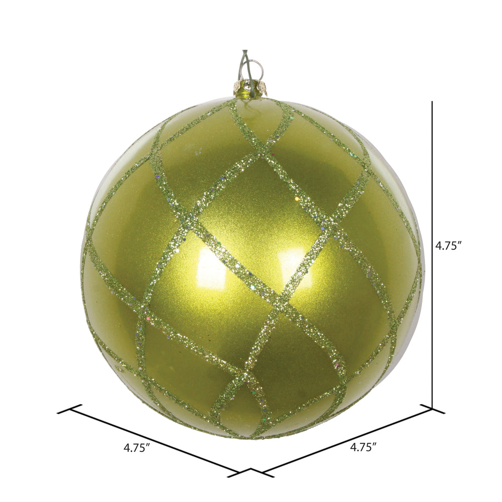 Vickerman 4.75" Lime Candy Finish Net Ball Ornament with Glitter Accents 3 per Bag