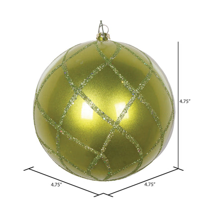 Vickerman 4.75" Lime Candy Finish Net Ball Ornament with Glitter Accents 3 per Bag