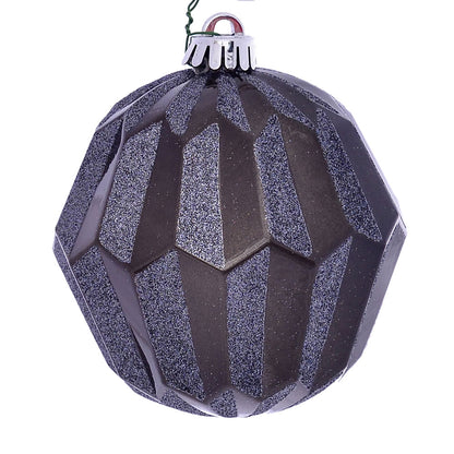 Vickerman 5" Pewter Glitter Faceted Ball Ornament 3 per Bag