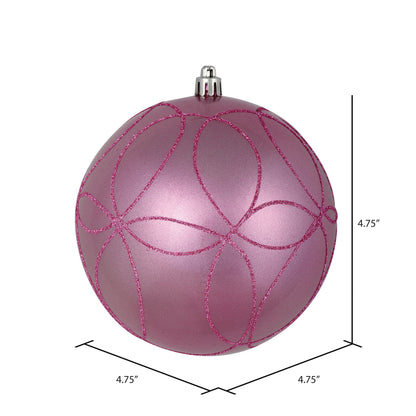 Vickerman 4.75" Pink Candy Ornament with Circle Glitter Pattern 4 per Bag