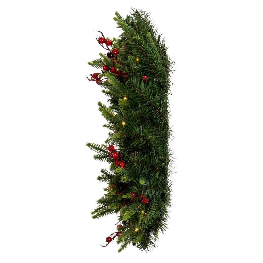 Vickerman 24" Berry Mixed Pine Cone Artificial Pre-Lit Wreath Battery Operated LED Warm White Lights