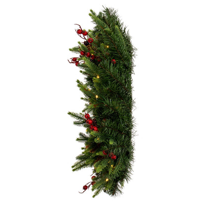 Vickerman 24" Berry Mixed Pine Cone Artificial Pre-Lit Wreath Battery Operated LED Warm White Lights