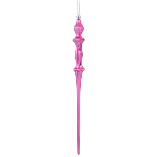 Vickerman 15.7" Pink Shiny Icicle Ornament with drilled and wired caps. Comes 3 per Box.