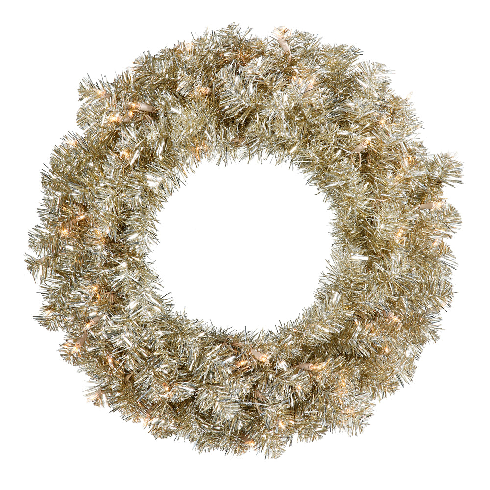 Vickerman 24" Champagne Artificial Christmas Wreath Clear Dura-lit Incandescent Mini Lights