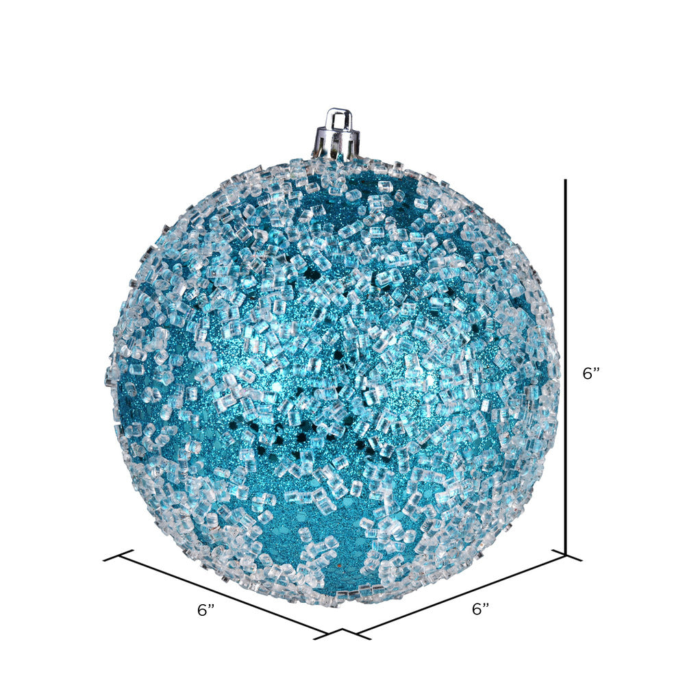 Vickerman 6" Turquoise Glitter Hail Ball Ornament 4 per Bag