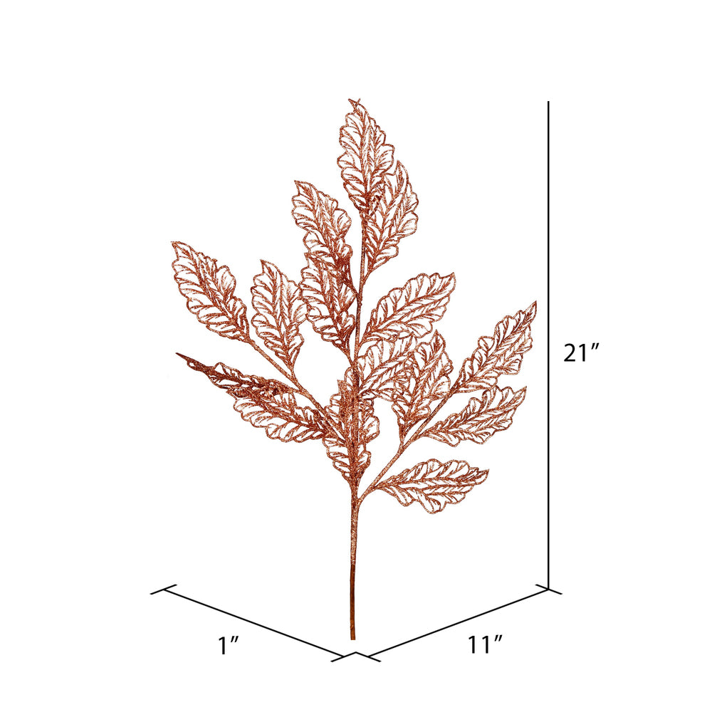 Vickerman 21" Rose Gold Glitter Coleus Leaf Lace Artificial Christmas Spray. Includes 12 sprays per pack.