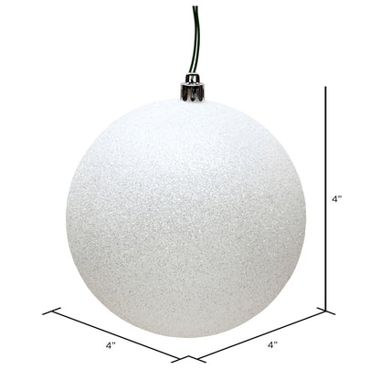 Vickerman 4" White Glitter Ball Ornament 6 per Bag