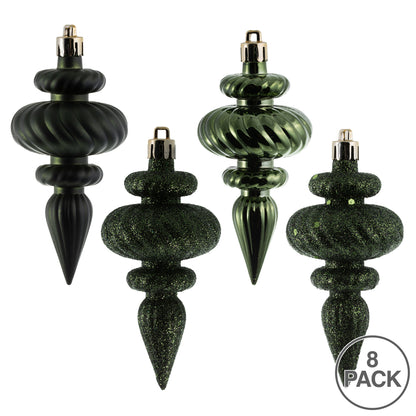 Vickerman 4" Moss Green 4-Finish Finial Ornament 8 per Box