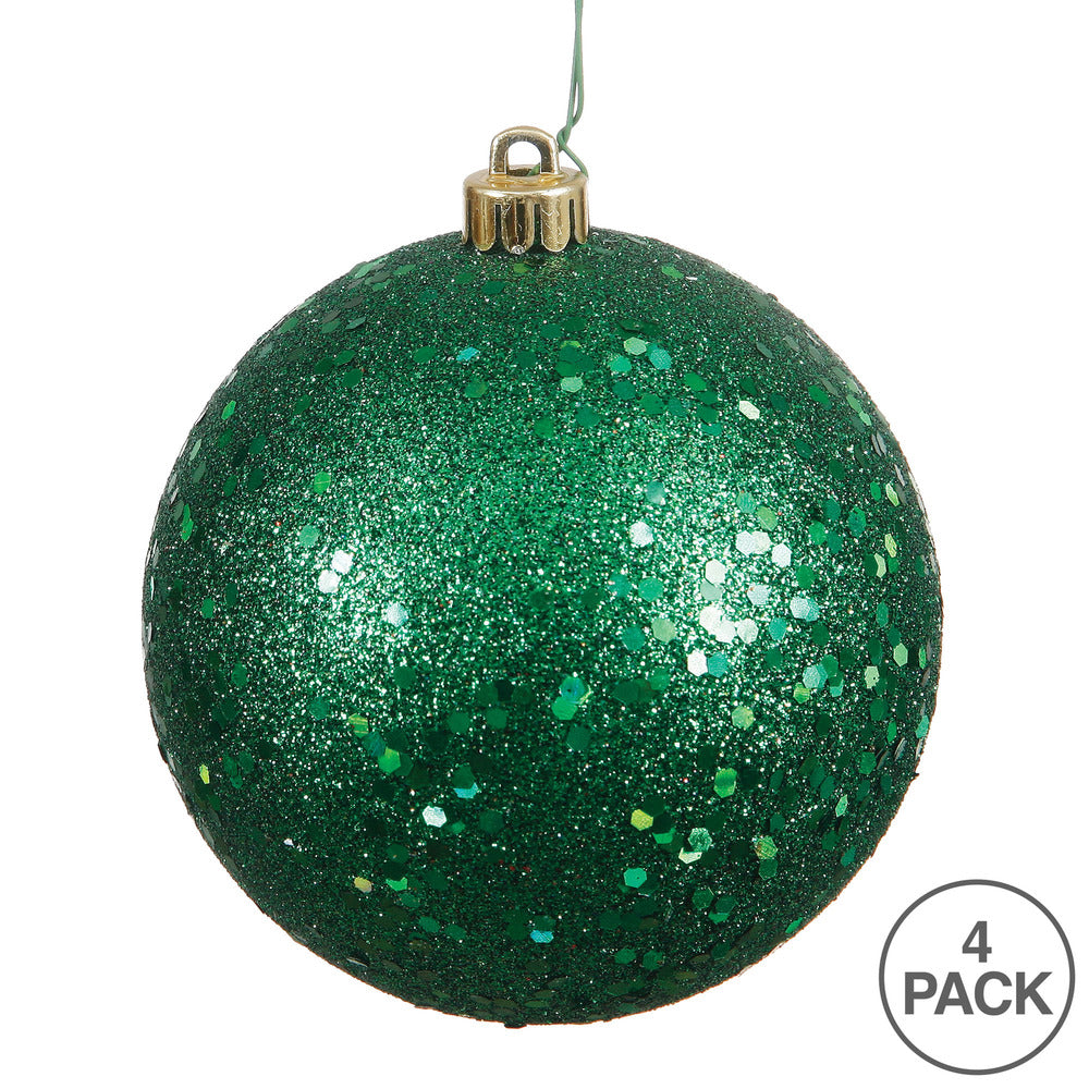 Vickerman 4.75" Emerald Sequin Ball Ornament 4 per Bag