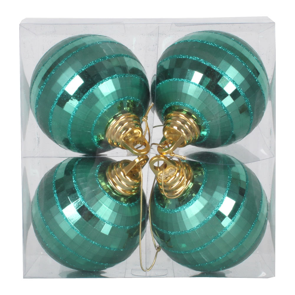 Vickerman 4" Emerald Shiny and Matte Mirror Ball Christmas Ornament with Glitter Accents 4 per Box