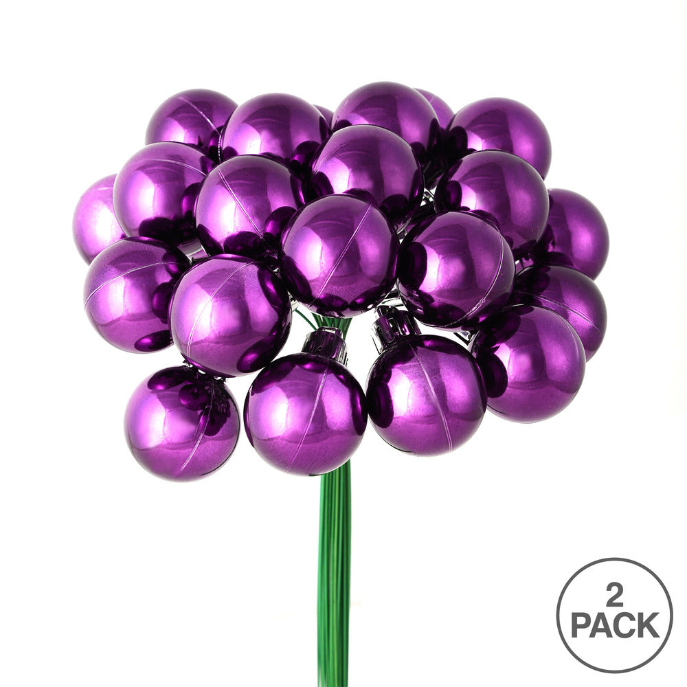 Vickerman 6" Plum Shiny Ball Ornament Christmas Pick Pack of 2