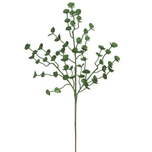Vickerman 22" Green Glitter Eucalyptus Artificial Christmas Spray. Includes 12 sprays per pack.