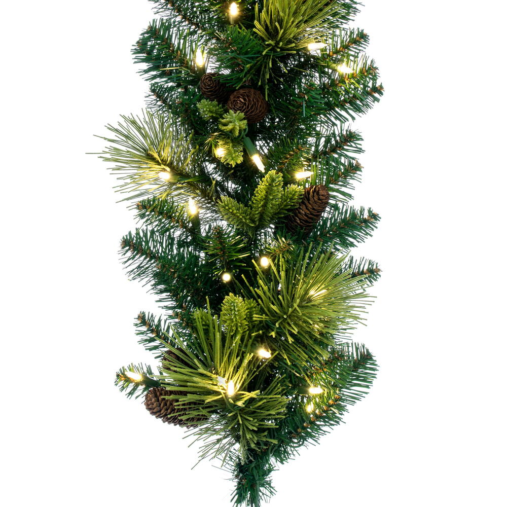 Vickerman 9' x 14" Emerald Mixed Fir Artificial Christmas Garland with Warm White LED Lights.