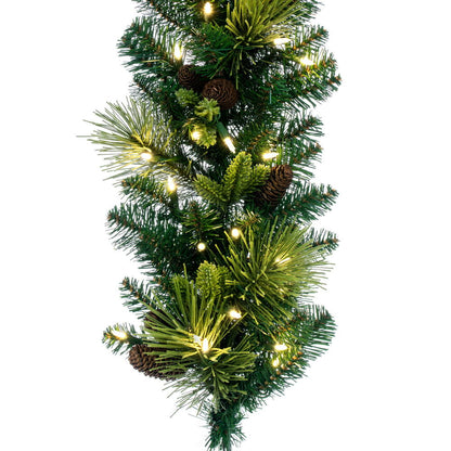 Vickerman 9' x 14" Emerald Mixed Fir Artificial Christmas Garland with Warm White LED Lights.