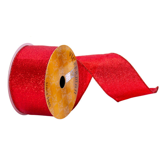 Vickerman 2.5" x 10 Yards Red Glitter Ribbon