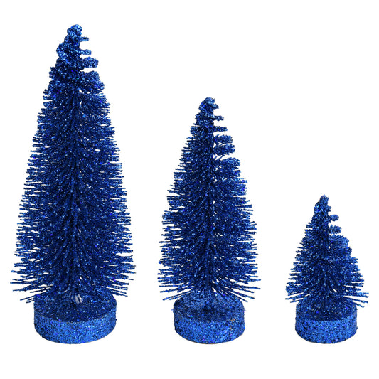 Vickerman 3"-5"-7" Midnight Blue Glitter Oval Pine Artificial Christmas Tree Set of 3