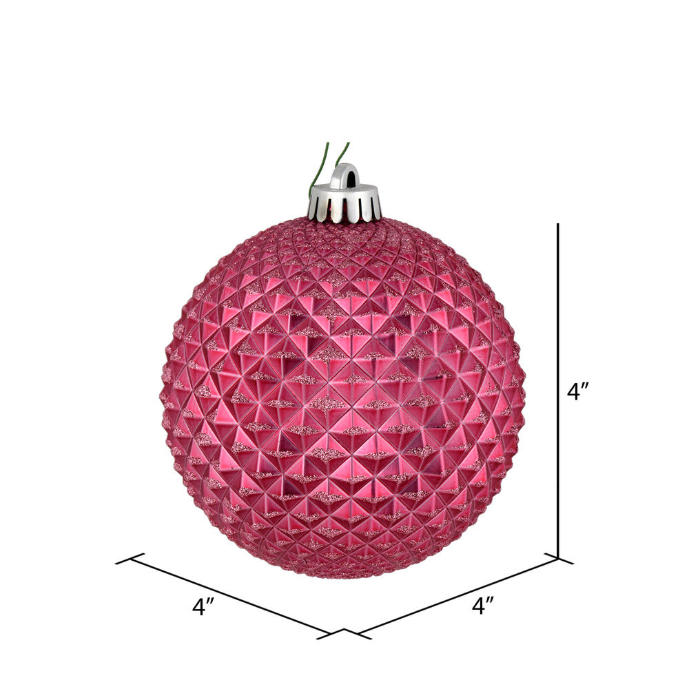 Vickerman 4" Mauve Durian Glitter Ball Ornament 6 per Bag