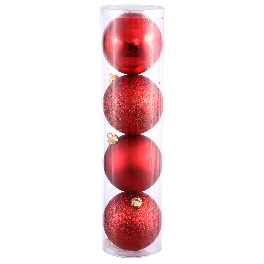 Vickerman 12" Red 4-Finish Ball Ornament 4 per Bag