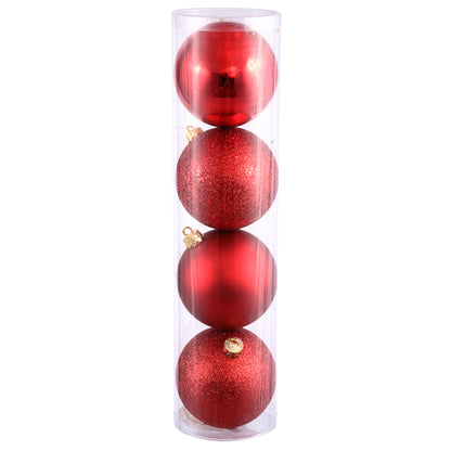 Vickerman 12" Red 4-Finish Ball Ornament 4 per Bag