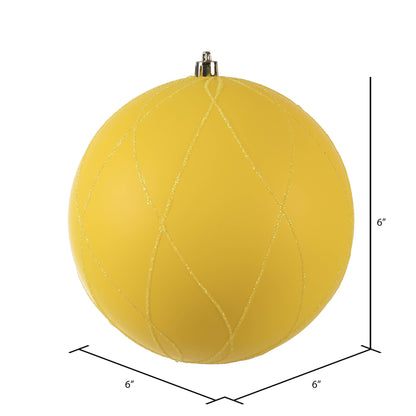Vickerman 6" Yellow Matte and Glitter Swirl Ball Ornament 3 per Box