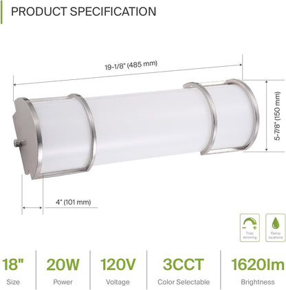 ASD Lighting LED Vanity linear 18inch 20W 120V Triac 3000/4000/5000K Nickel ETL