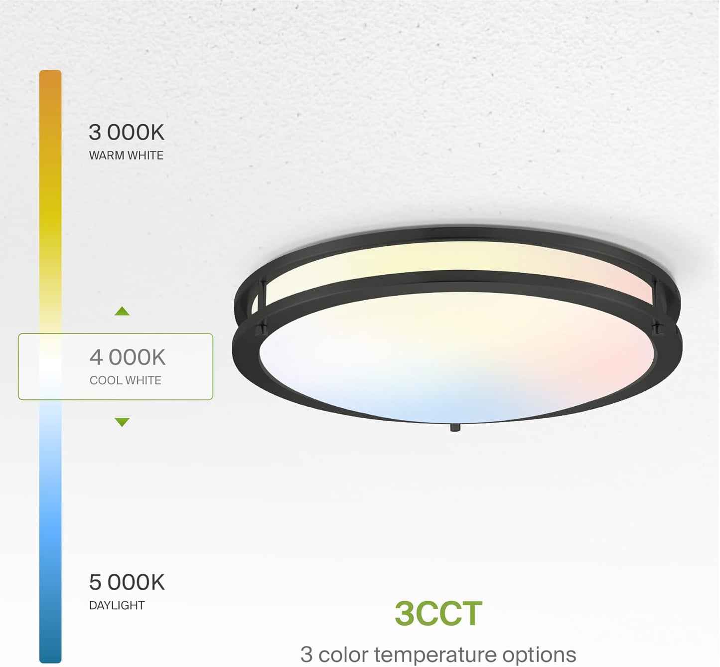 ASD LED Double Ring Flushmount 18" 28W 120V CCT Selectable 3000/4000/5000K Dimmable Black ETL Energy Star