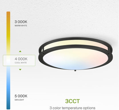 ASD LED Double Ring Flushmount 18" 28W 120V CCT Selectable 3000/4000/5000K Dimmable Black ETL Energy Star