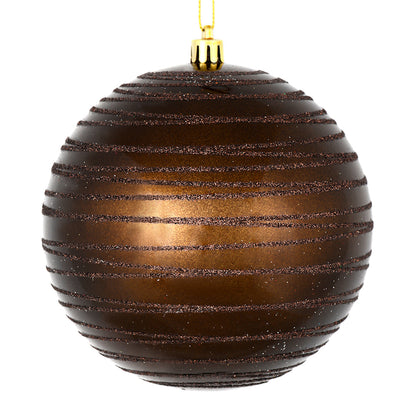 Vickerman 4.75" Chocolate Candy Finish Ball Ornament with Glitter Lines 4 per Bag