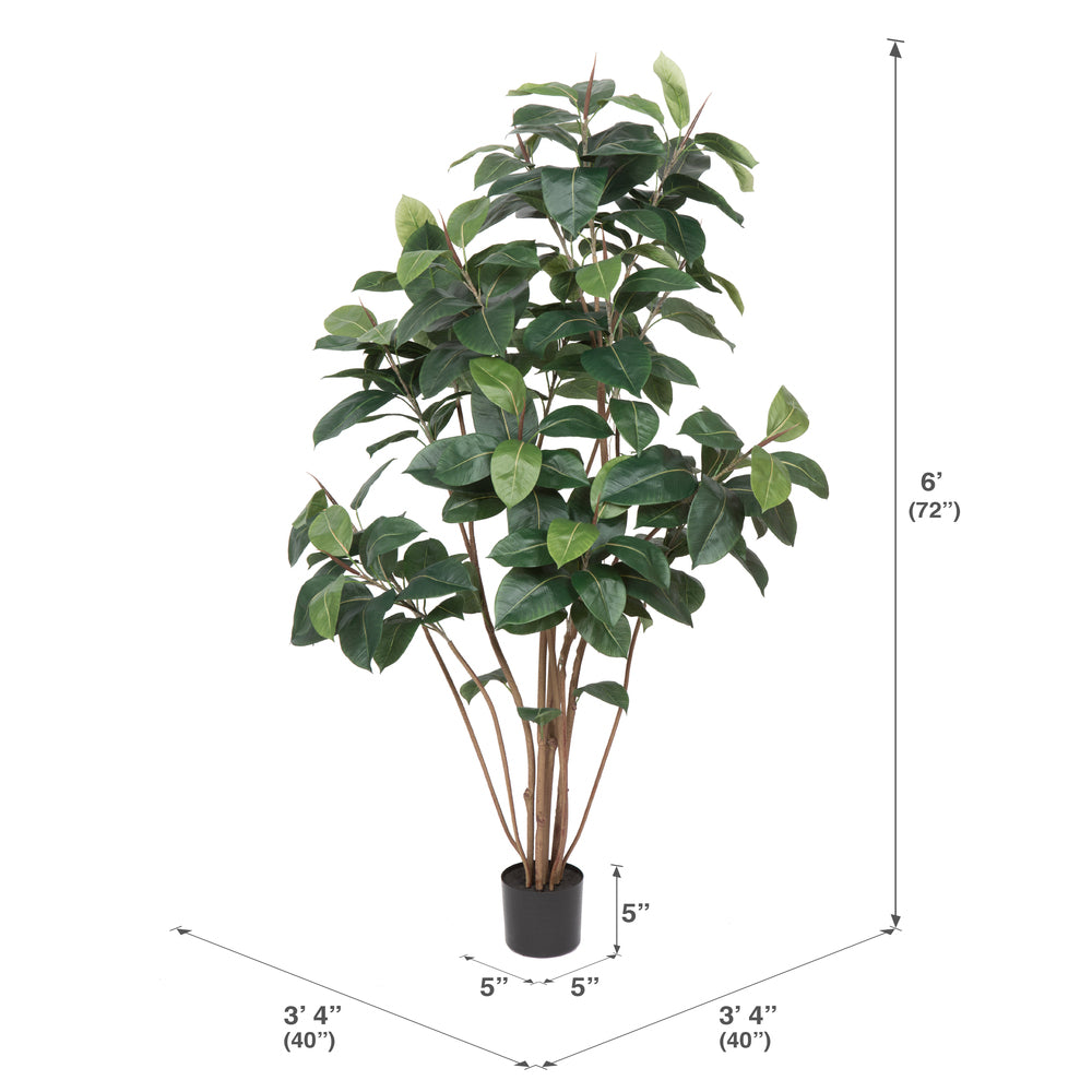 Vickerman 6' Potted Artificial Green Rubber Tree.