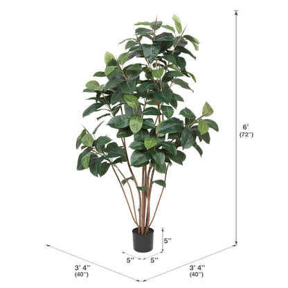 Vickerman 6' Potted Artificial Green Rubber Tree.