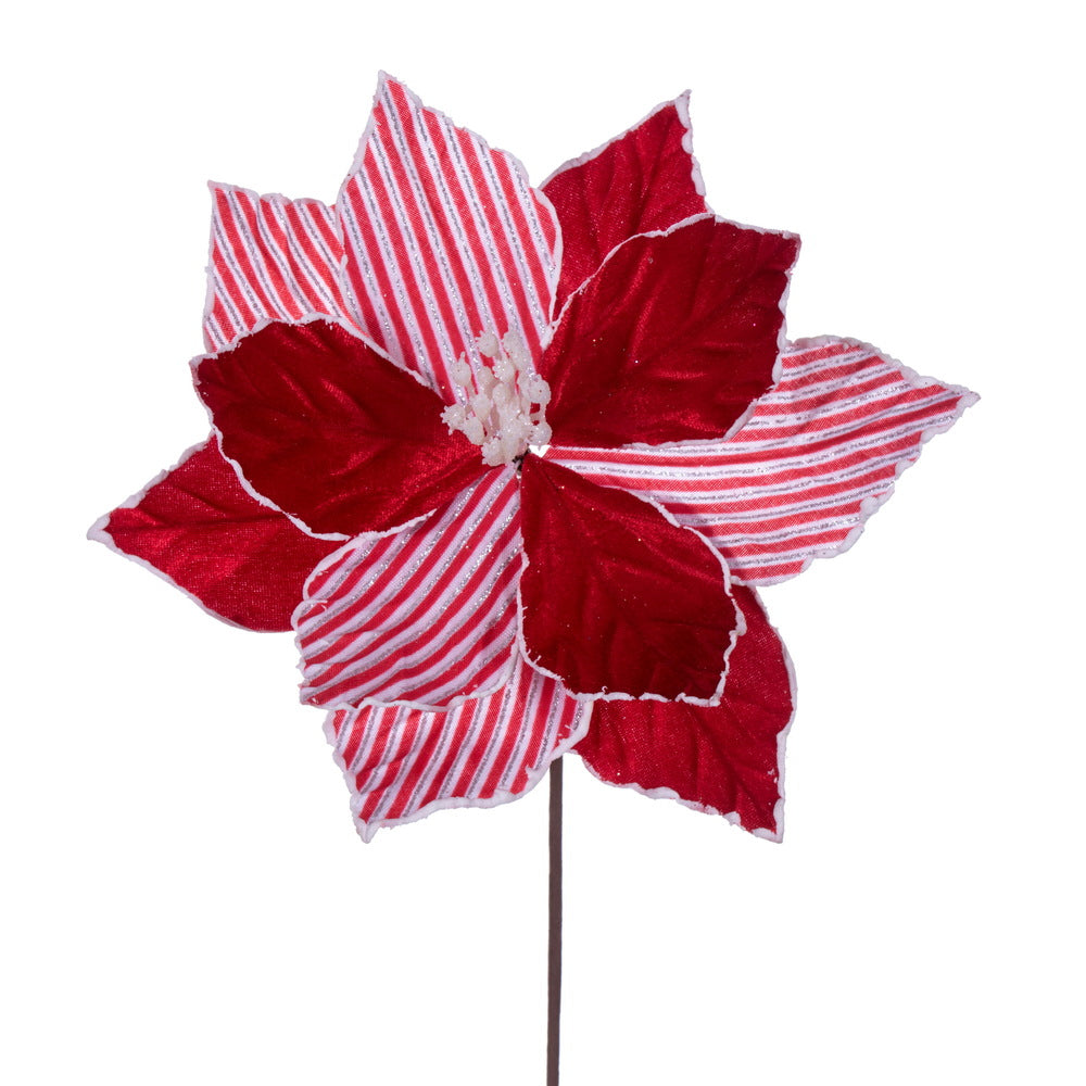 Vickerman 17" Artificial Red and White Striped Poinsettia Christmas Stem 5 per bag