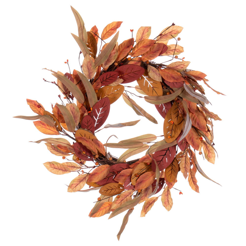 Vickerman 22" Cream Red Artificial Leaf Wreath.